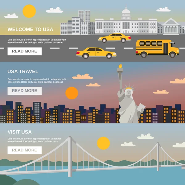 Пласкі банери Встановити інформацію USA TRavel — стоковий вектор