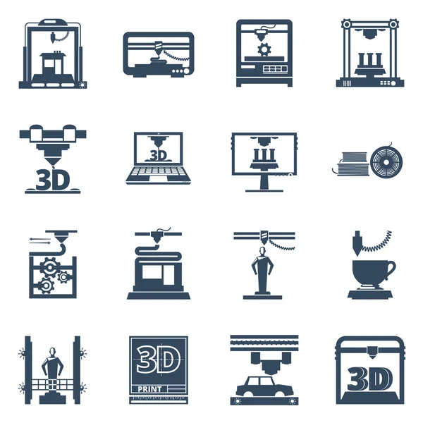 3D Printing Black Contour Icons Collection — Wektor stockowy