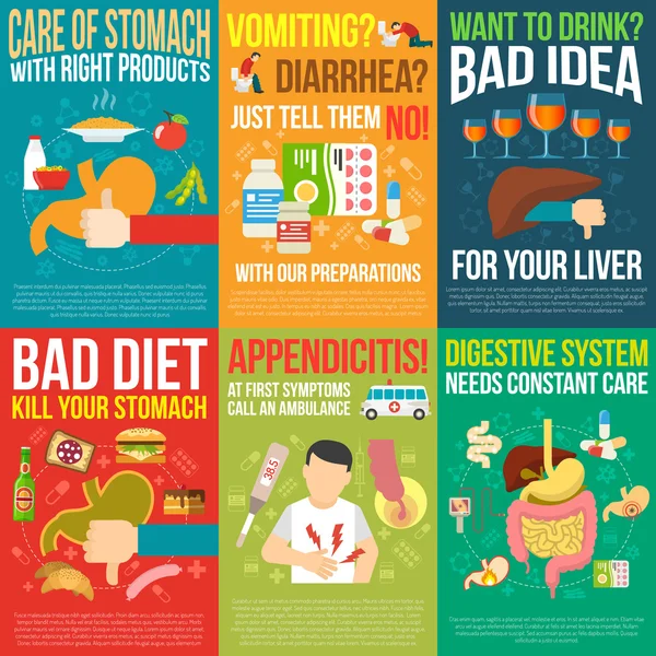 Digestion Posters Set — Stockový vektor