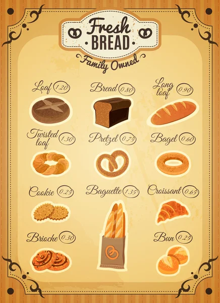 Vintage Style Bakery Price List Poster — Stock Vector