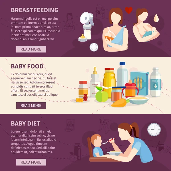 Baby Feeding Horizontal Banners Set — Stockvector