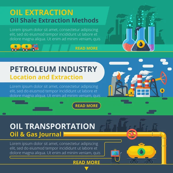 Conjunto de pancartas de la industria petrolera — Vector de stock