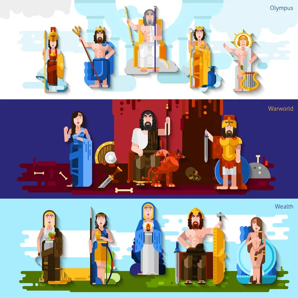 Banners horizontales de dioses olímpicos — Vector de stock