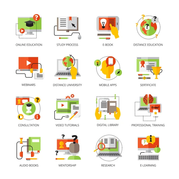 Online Education Flat Color Pictograms Set — Wektor stockowy