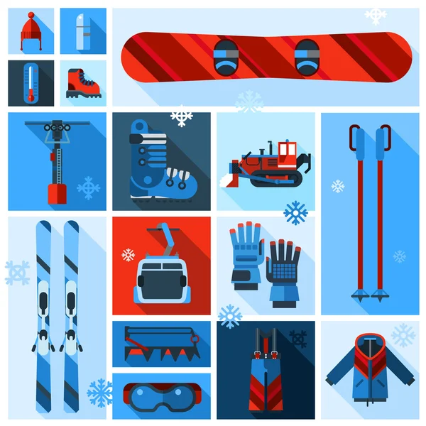 Wintersport uitrusting Icons Set — Stockvector