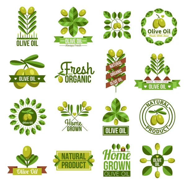 Set di etichette per olio d'oliva naturale biologico — Vettoriale Stock