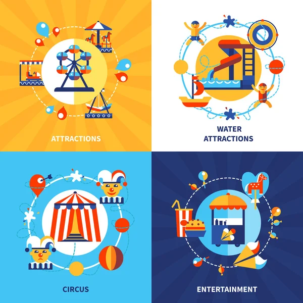 Parque de atracciones 4 Flat Icons Square — Archivo Imágenes Vectoriales