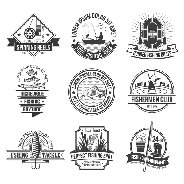 Set di emblemi di pesca — Vettoriale Stock