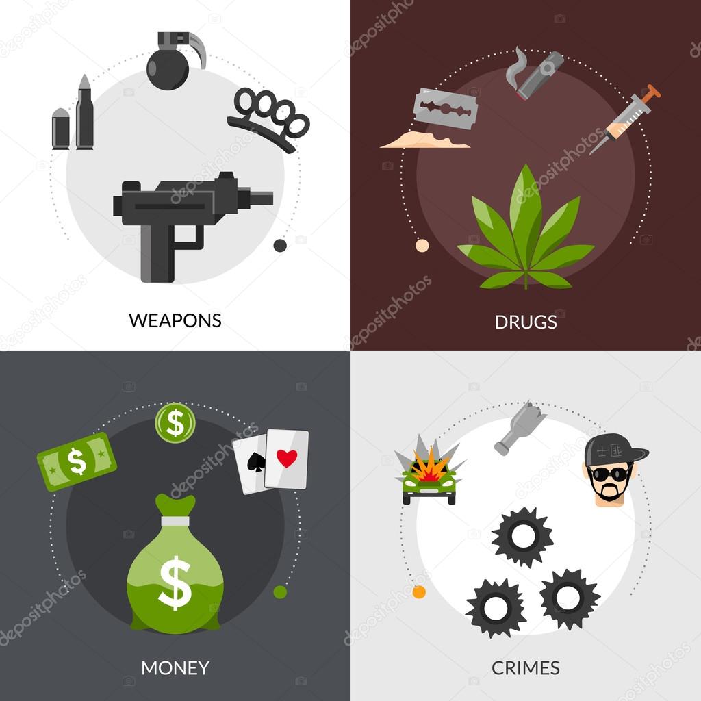 Gangster Flat Icons Composition
