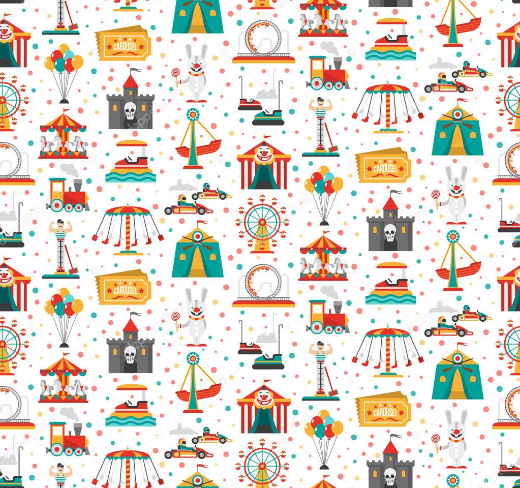 Funfair Fair Amusement Park Seamless Pattern