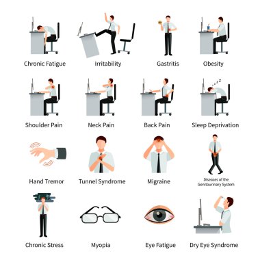 Office Syndrome Flat Icons Set clipart