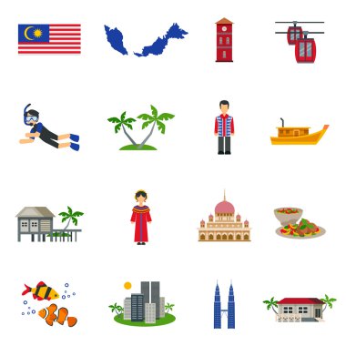 Malaysian Culture Symbols Flat Icons Set