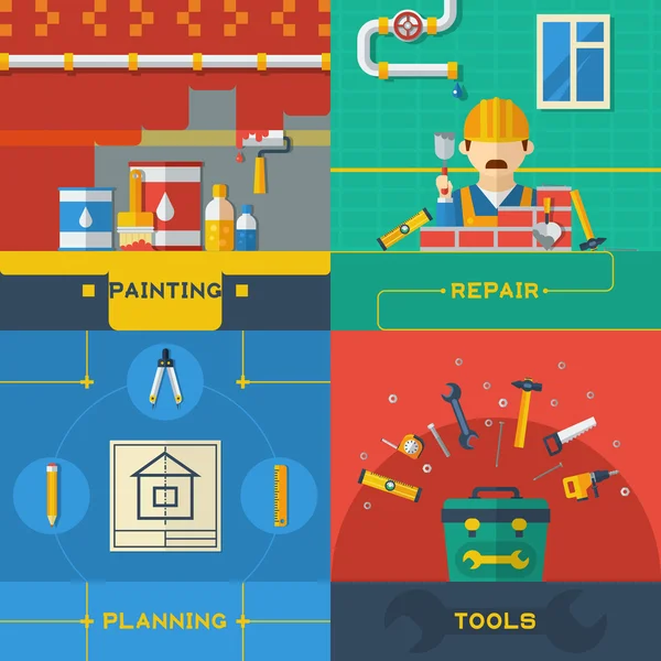 Reparación del hogar 4 iconos planos Composición — Archivo Imágenes Vectoriales