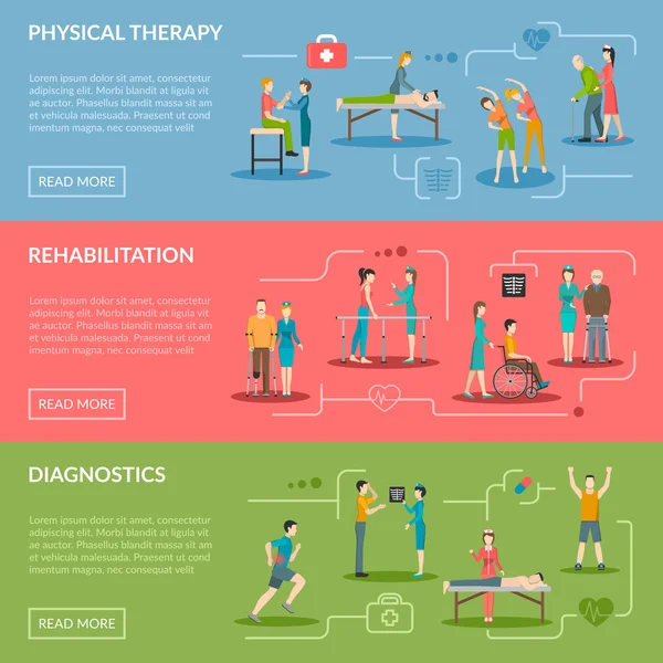 Banners de rehabilitación de fisioterapia — Vector de stock