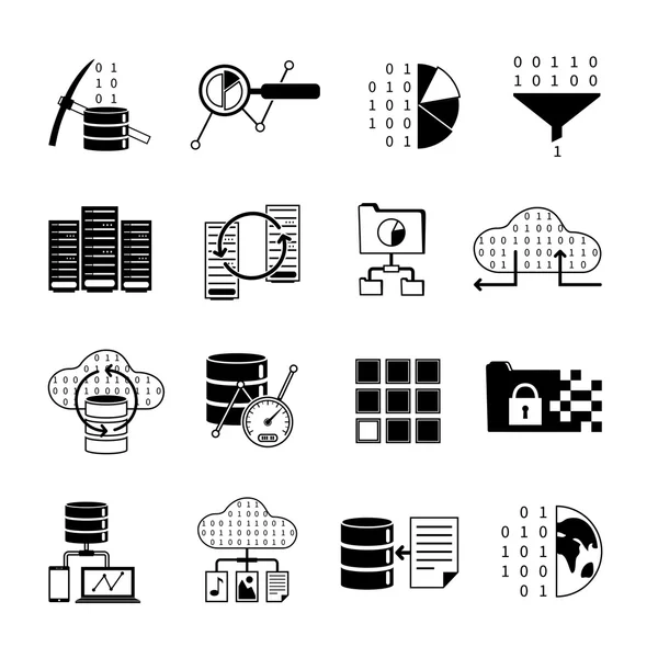 Data Processing Black Icons — Stock vektor