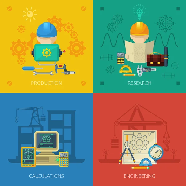Engineer Flat Icons Composition Square — Stok Vektör