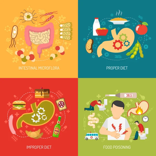 Digestion Concept Icons Set — Stock Vector