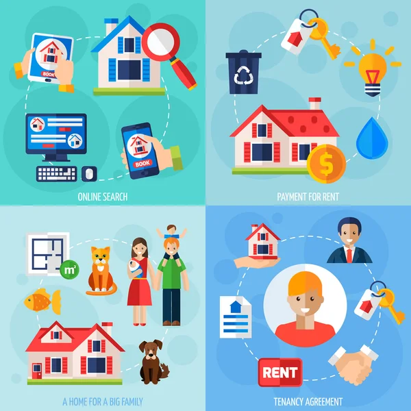 Rent and tenancy icons set — Stock Vector