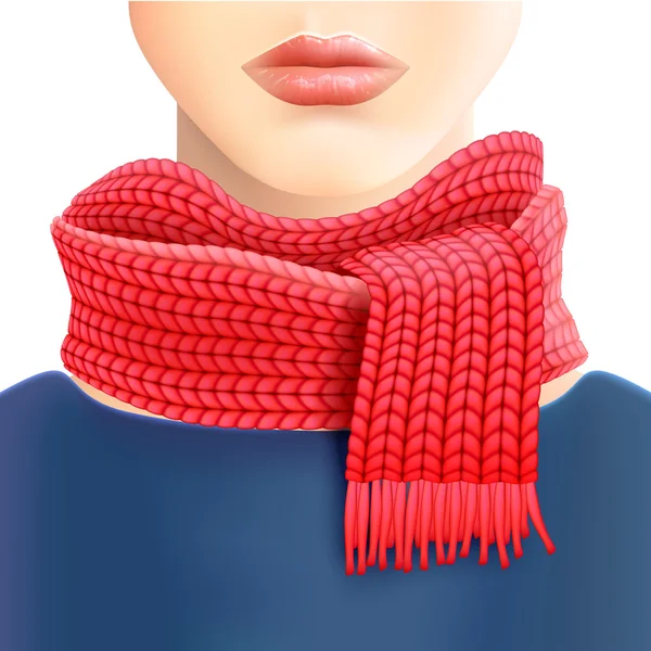 Woman Knitted Red Scarf Ad Print — Stockový vektor