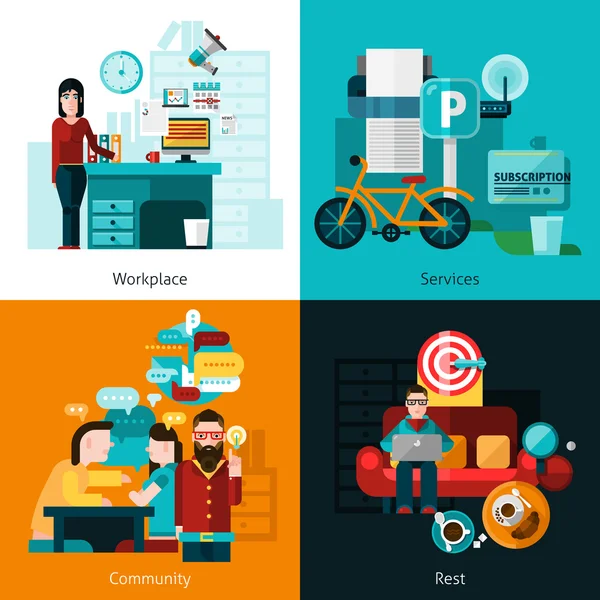 Coworking Concept Icons Set — Διανυσματικό Αρχείο