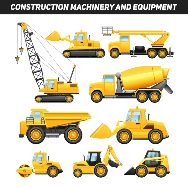 Utilaje de construcții Set de icoane plate — Vector de stoc