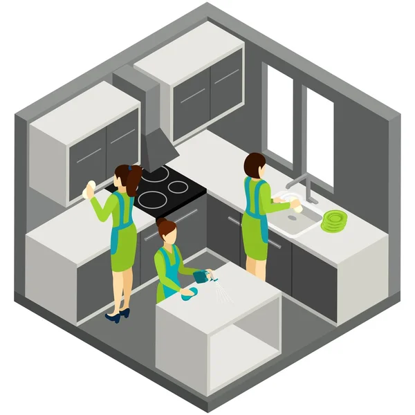 KItchen Limpieza Hogar Ayuda Pictograma isométrico — Vector de stock