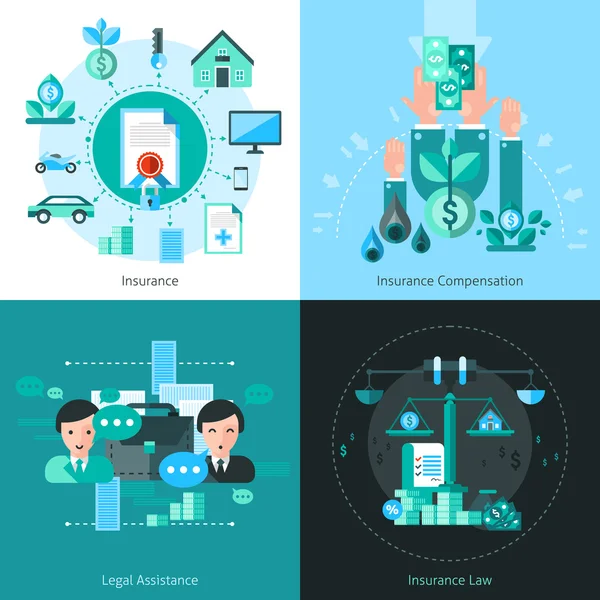 Concepção de Seguro de Negócios Conjunto de ícones — Vetor de Stock