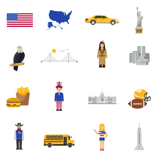 Culture Symbols  USA Flat Icons Set — Stockový vektor