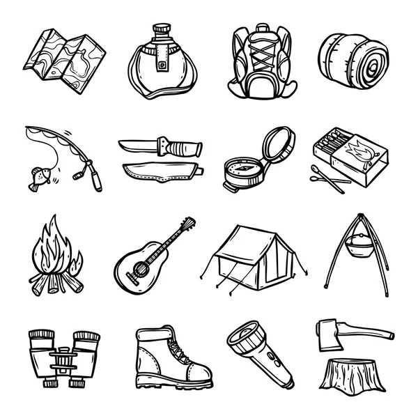 Camping Black White Icons Set — Stock Vector