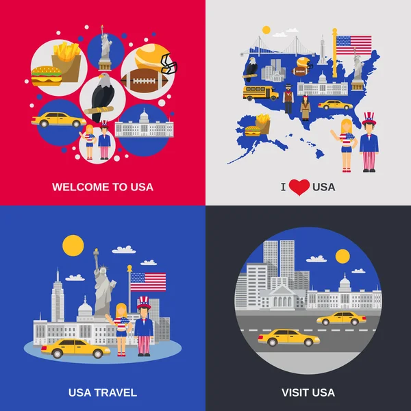 USA Culture 4 plat icônes Square — Image vectorielle