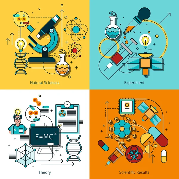 Ensemble d'icônes de ligne de concept scientifique — Image vectorielle