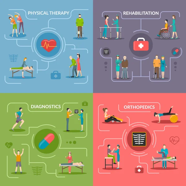 Concepto de Diseño de Rehabilitación de Fisioterapia 2x2 — Vector de stock