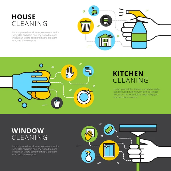 House Kitchen And Window Cleaning Banners — Stock Vector