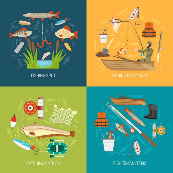 Fishing Concept Icons Set — Stock Vector