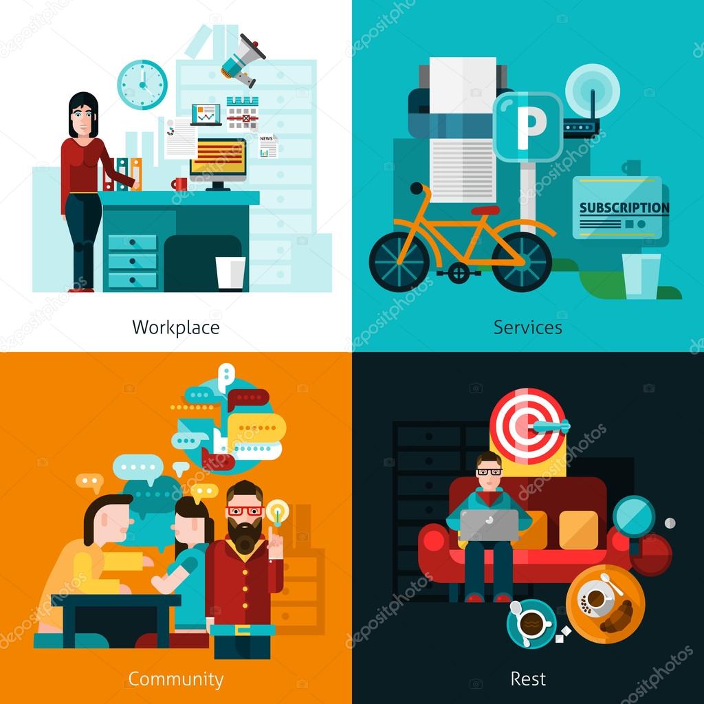 Coworking Concept Icons Set