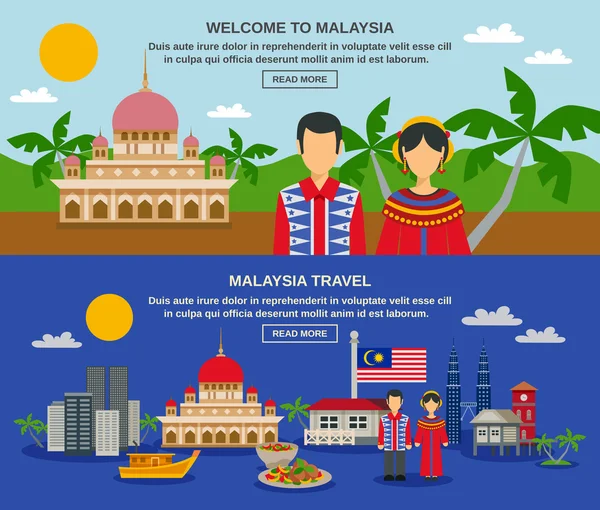 Malaysia Culture 2 Flat Banners Webpage Design — Stock vektor