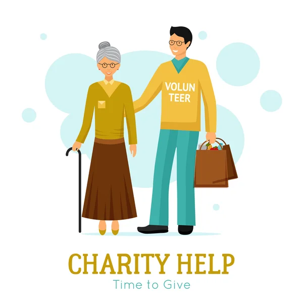 Voluntariado Caridad Ayuda Organización Cartel plano — Archivo Imágenes Vectoriales