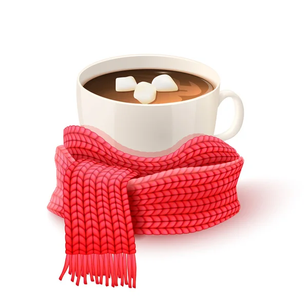 Cup Chocolate With Knitted Scarf Print — Stock vektor