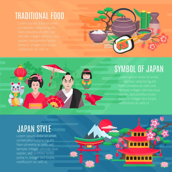 Japanese Life Style  Horizontal Banners Set — Stok Vektör