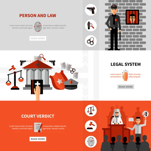 Sistema de Derecho Legal Set de Banners Planos — Vector de stock