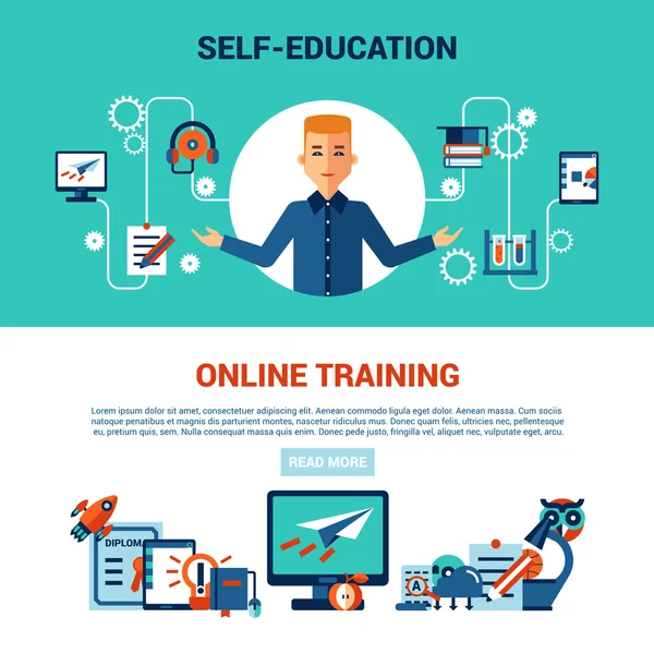 Online Education Horizontal Banner Set — Stok Vektör