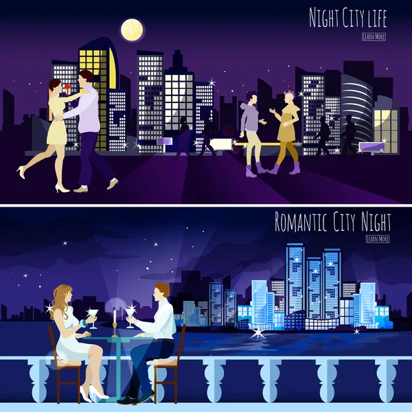 Fondo de paisaje nocturno de la ciudad 2 Banners Set — Archivo Imágenes Vectoriales