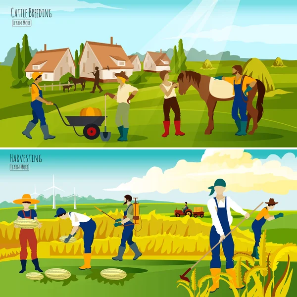 Agriculture paysanne 2 bannières plates Composition — Image vectorielle