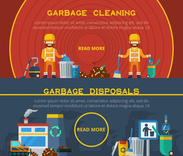 Garbage Cleaning Horizontal Banners — Stock Vector