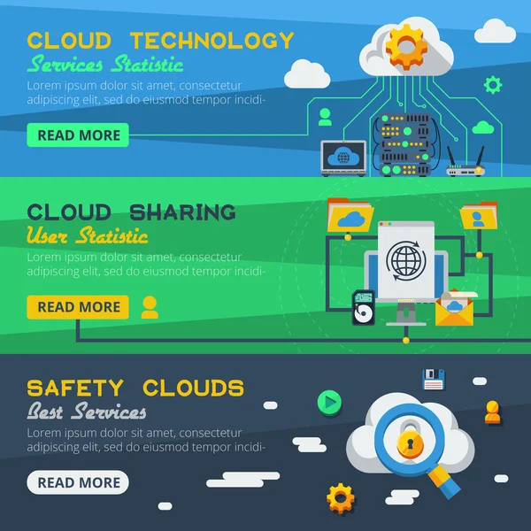 Drei Banner für Cloud-Dienste — Stockvektor