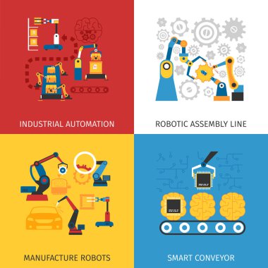 Industrial Assembly Line 4 Flat Icons
