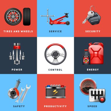 Car Service Concept Flat Icons Set
