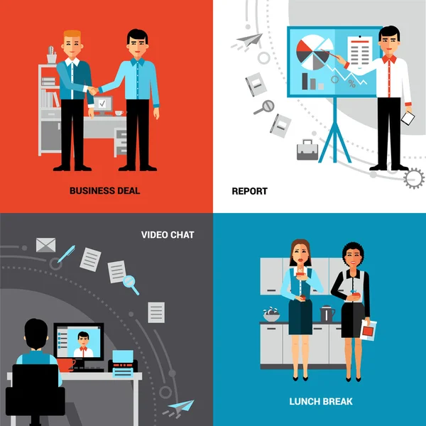 Business People 4 Iconos planos Composición — Vector de stock