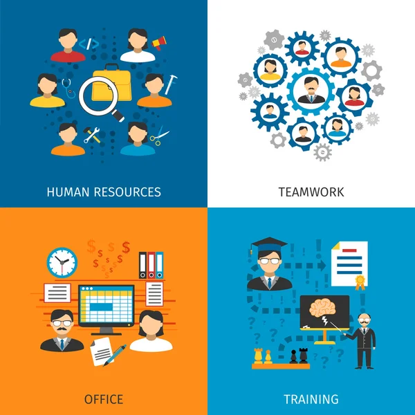 Human Resources Concept 4 Flat Icons — Διανυσματικό Αρχείο