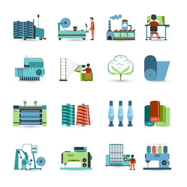 Textile Mill Set de iconos planos — Vector de stock